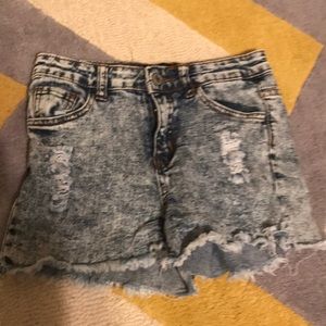 Acid washed denim shorts